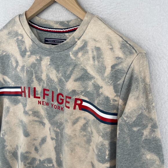 TOMMY HILFIGER Sweatshirt Adult S Terry Vintage Fit Tie Dye Bleach Washed Gray - Picture 5 of 11